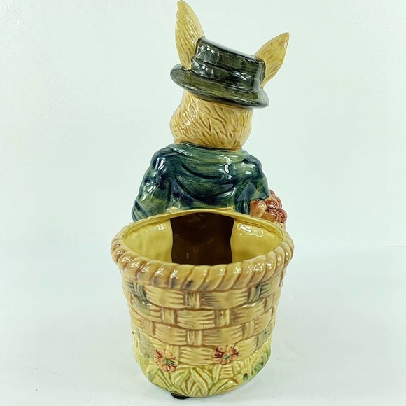 Rabbit With Basket And Top Hat Home Decor, 10" Tall, 8" Deep, 6" Wide, Yellow - Picture 4 of 6